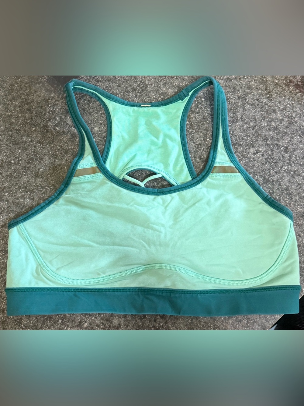 Lululemon Athletica Mint Green & Teal Strappy Back Sports Bra Size 10